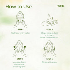 WNP foam being massaged on face showing gentle cleansing action