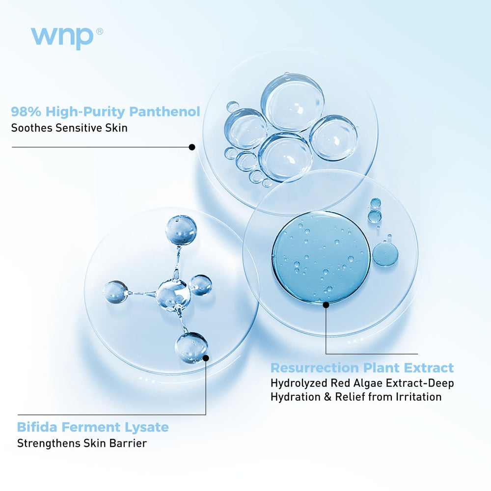 WNP toner texture close-up displaying clear gel for fast absorption benefit