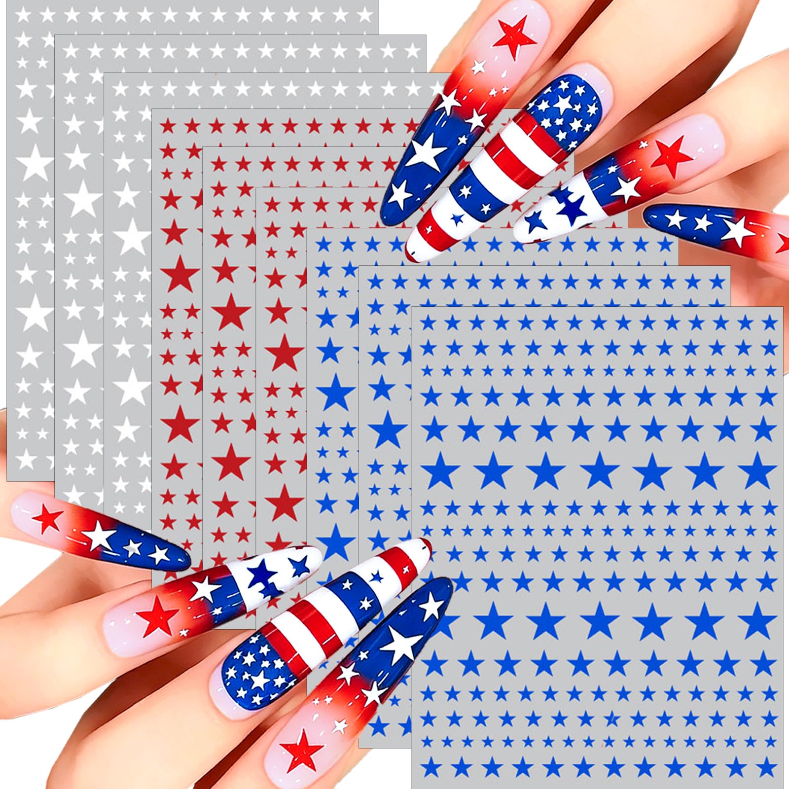 Woduntes front packaging showing patriotic star sticker set, easy holiday nails