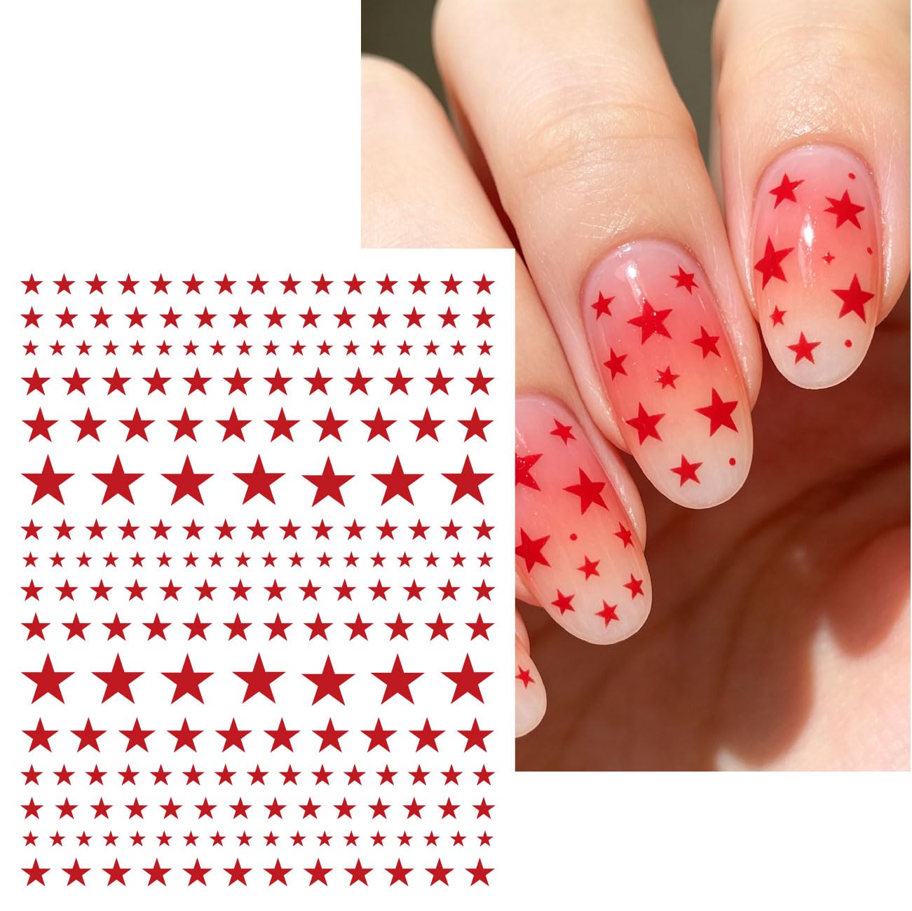 Woduntes manicure in use with stickers against fireworks backdrop, festive look