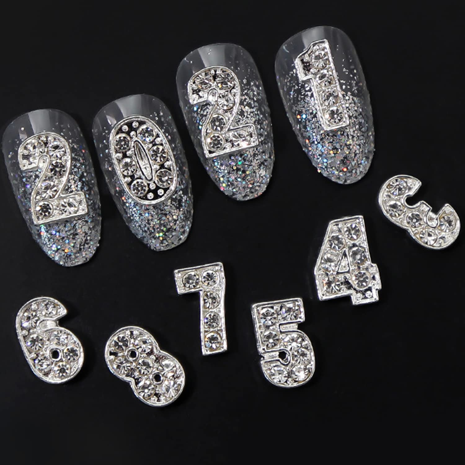 WOKOTO close-up of rhinestone detail on numeral, shows sparkling finish