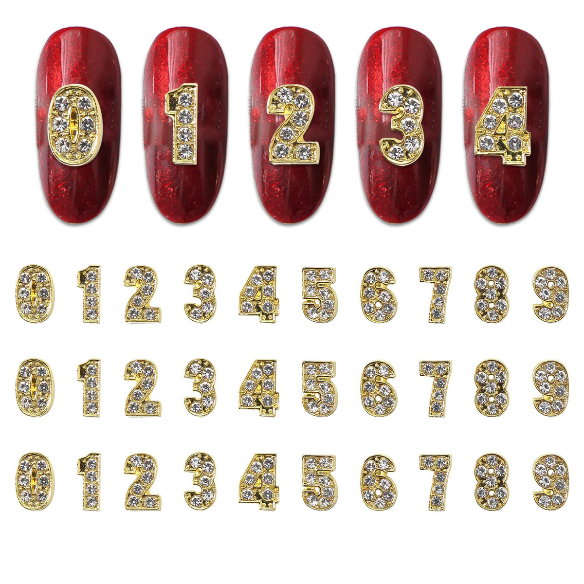 WOKOTO front packaging showing 30 gold number charms and box for easy storage and travel