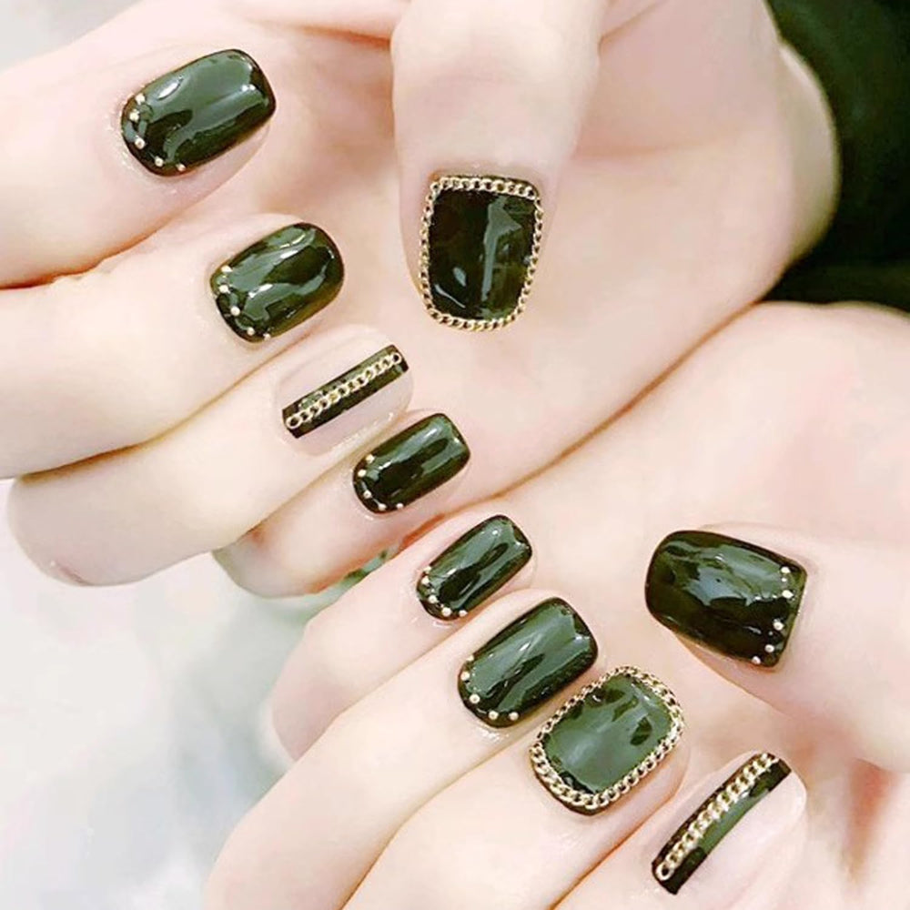 WOKOTO manicure at a party showing metallic chains elevating style