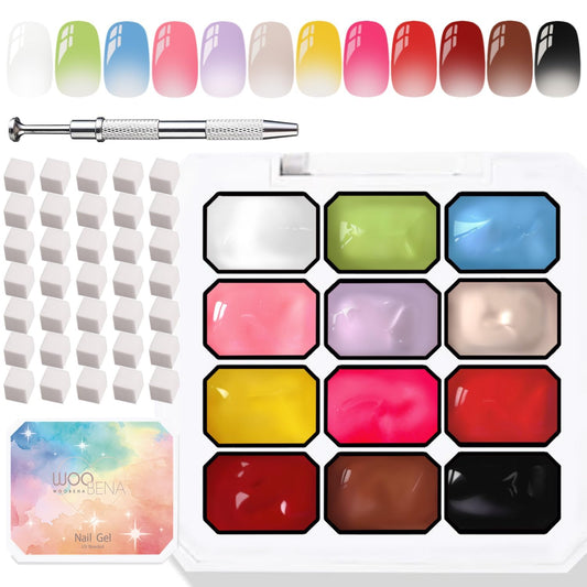 Woobena front packaging showing 12-color gel kit and benefits