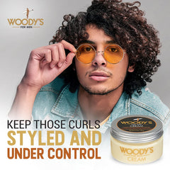 Woody's ingredients close-up with rosemary and ginger, emphasizes botanical conditioning benefit