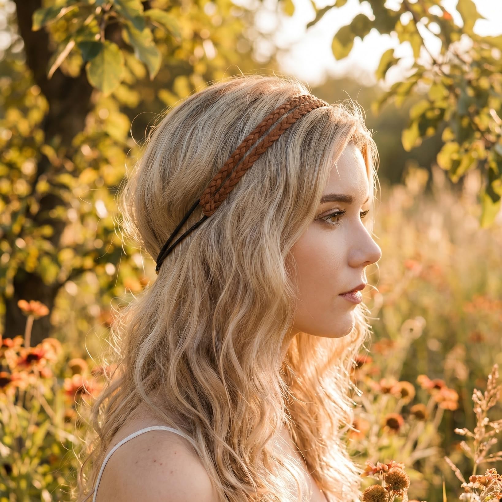 WOONEKY side profile of model wearing headband highlighting neat styling