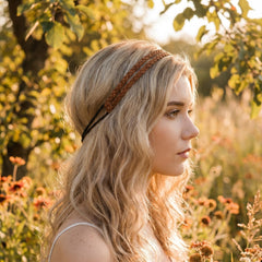 WOONEKY side profile of model wearing headband highlighting neat styling