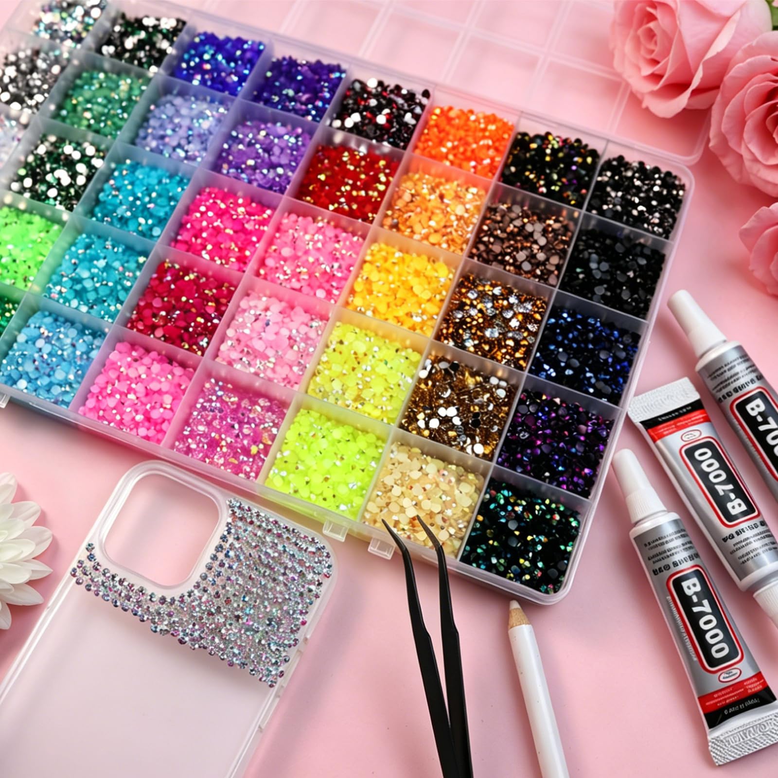 WOQPHU close-up of 3mm AB-coated facets showing iridescent sparkle for eye-catching crafts