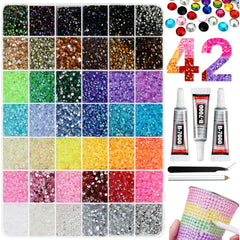 WOQPHU front packaging showing 42-color rhinestone kit, perfect for large projects