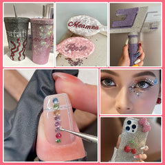 WOQPHU rhinestones next to a ruler, illustrating compact 3mm size