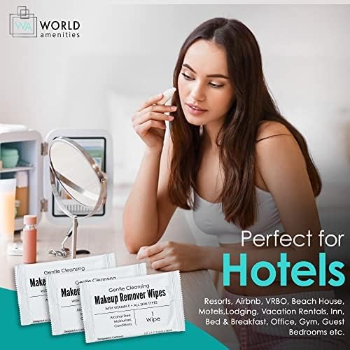 World Amenities wipe in use removing makeup for quick refreshing benefit