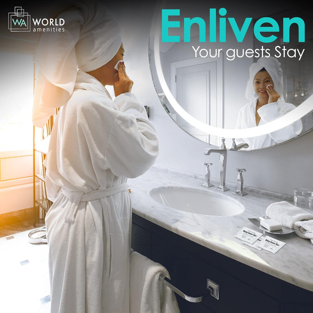 World Amenities wipe in use removing makeup showing efficient removal
