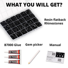 Worthofbest 24-grid organizer with separated black rhinestones, fast selection benefit
