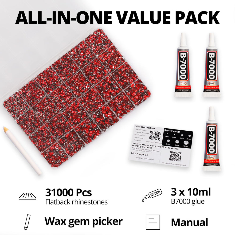 Worthofbest 24-grid sorted stones organized by 2–6mm sizes for quick selection