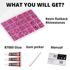 Worthofbest open 24-grid storage container with dark pink rhinestones sorted by size for quick access