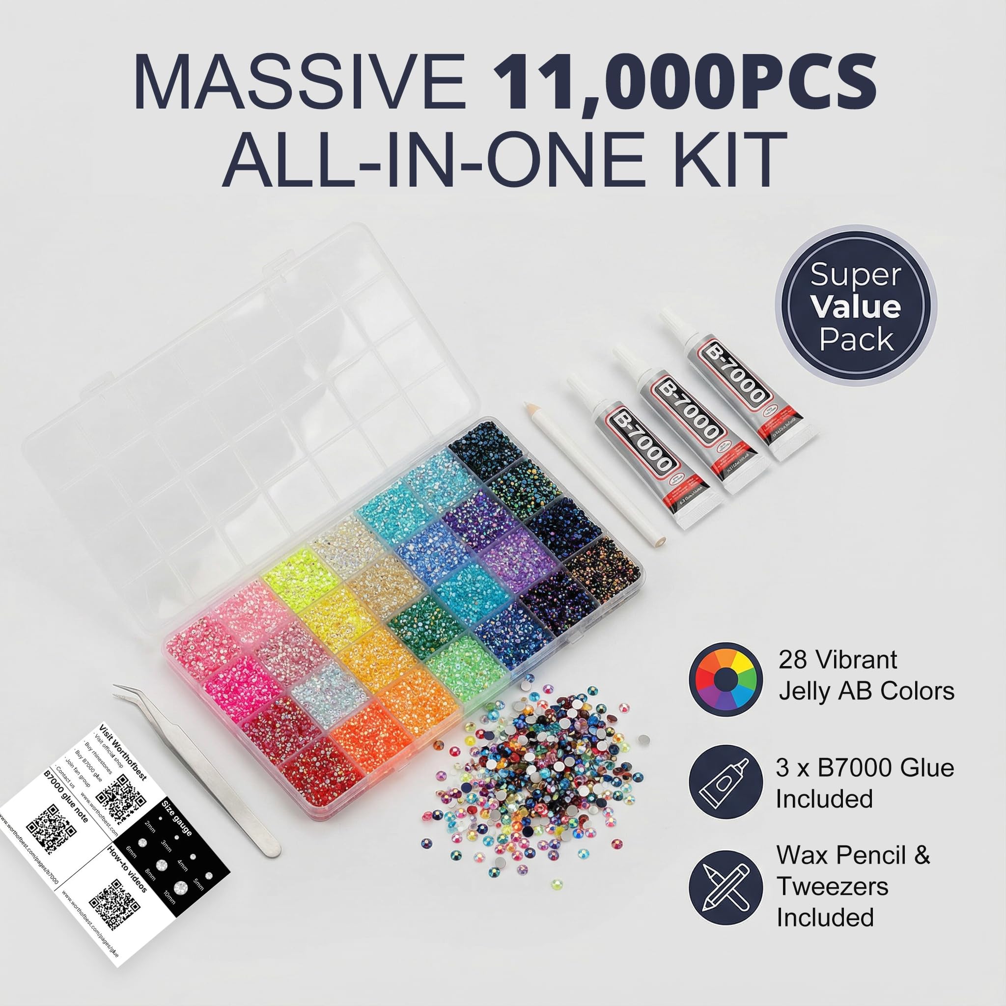 Worthofbest 28-grid open with organized Jelly AB colors for easy selection