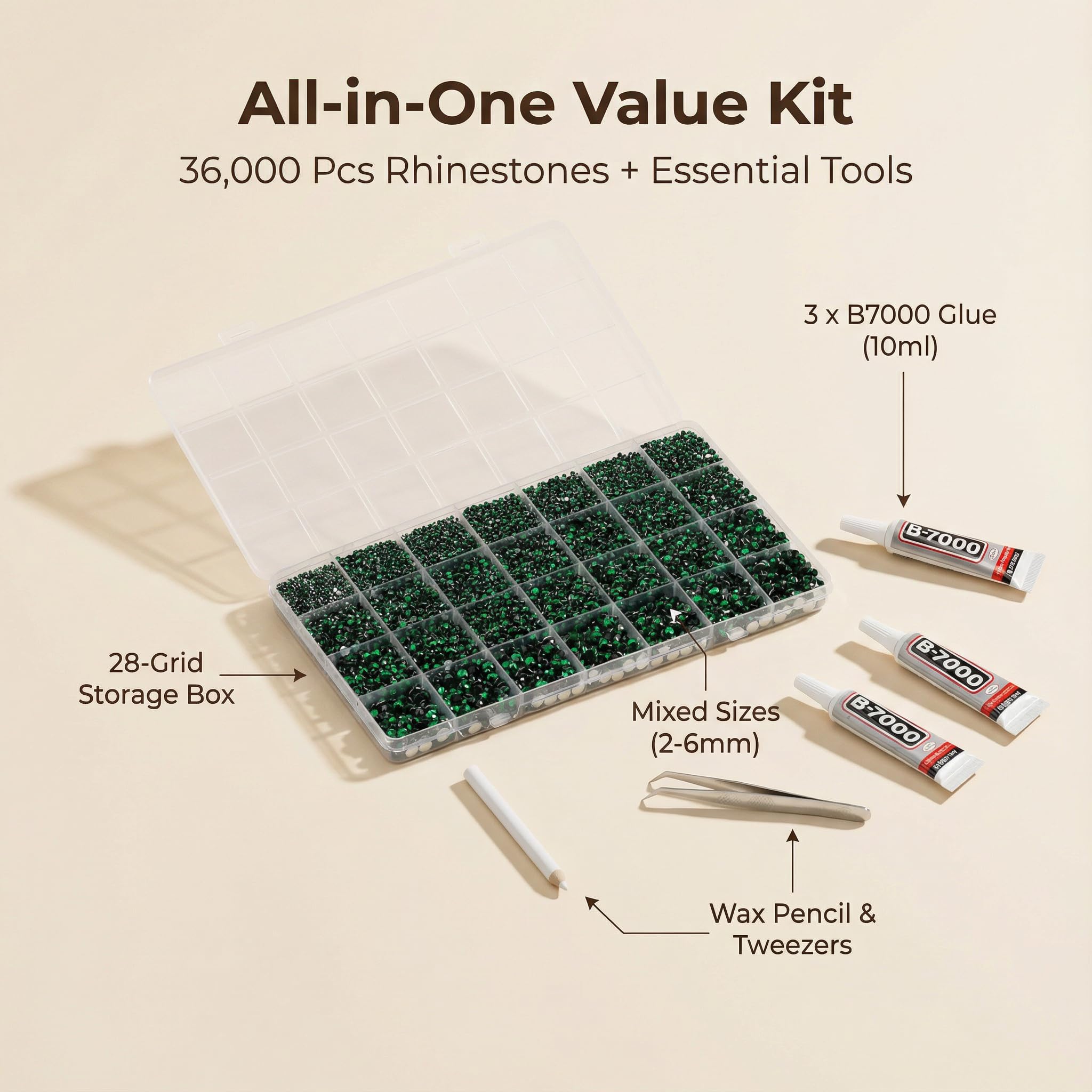 Worthofbest 28-grid organizer inside clear case, keeps gems sorted for fast access