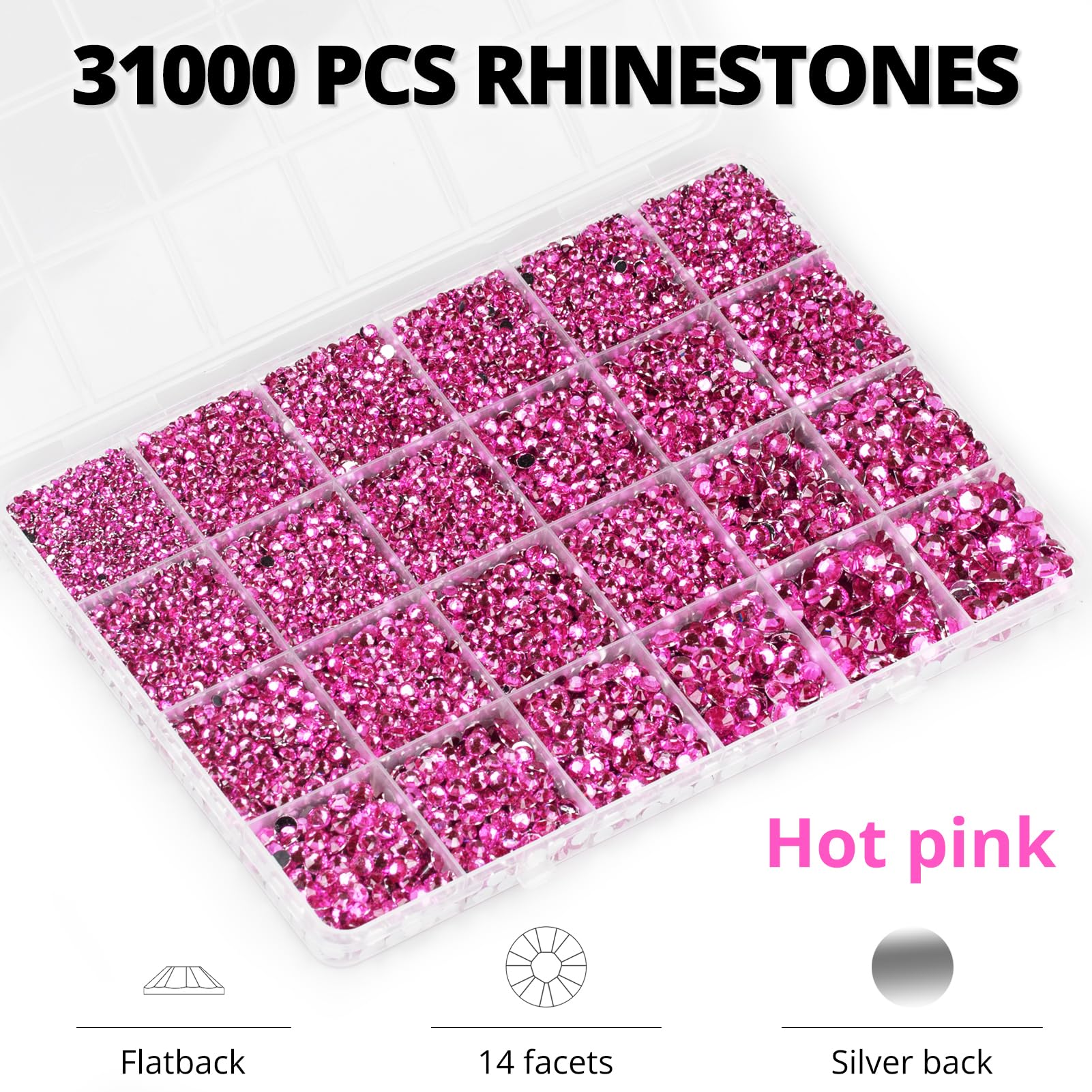 Worthofbest close-up on faceted dark pink rhinestones showing sparkle and multi-size detail for high shine