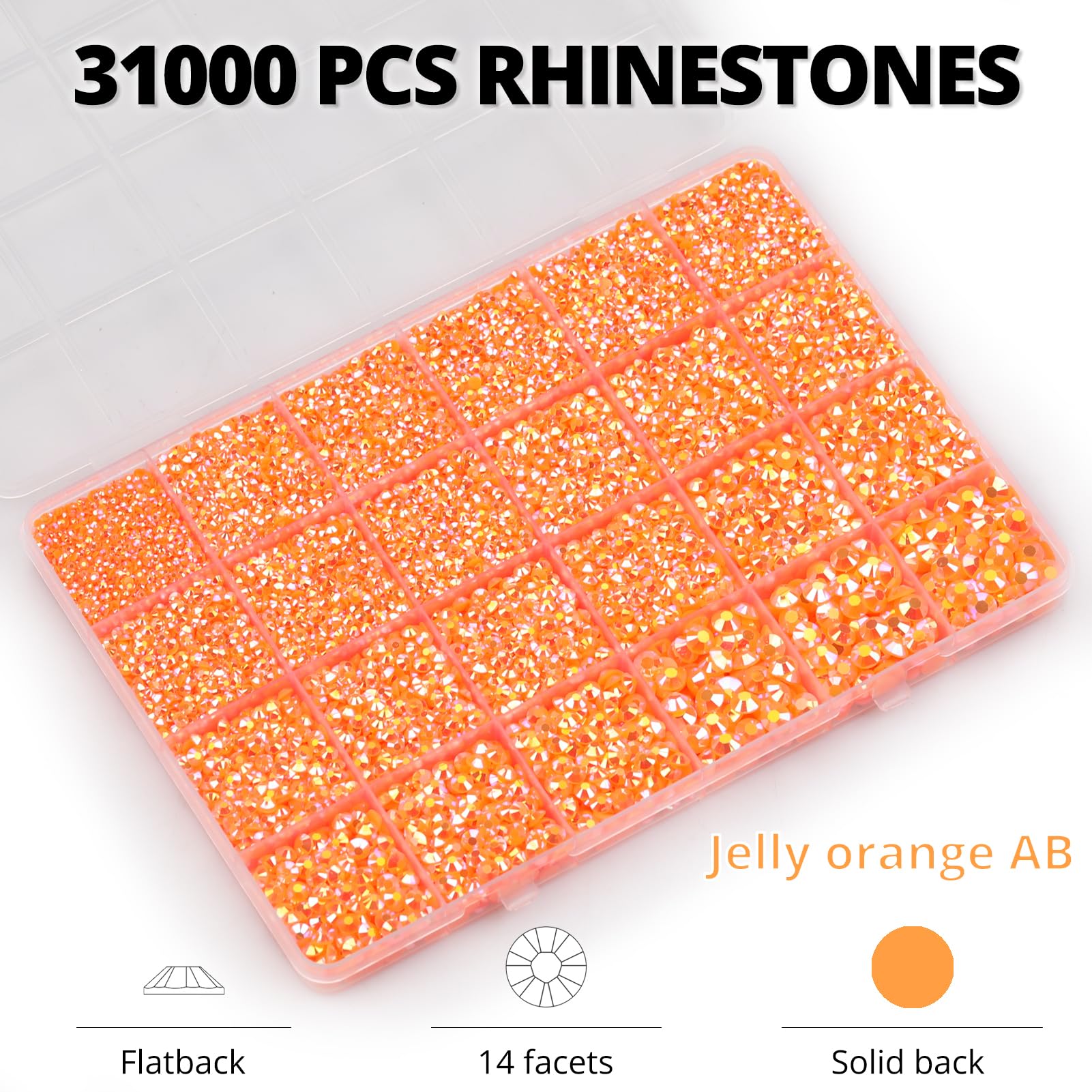 Worthofbest close-up of 14-facet orange rhinestone highlighting bright reflective sparkle