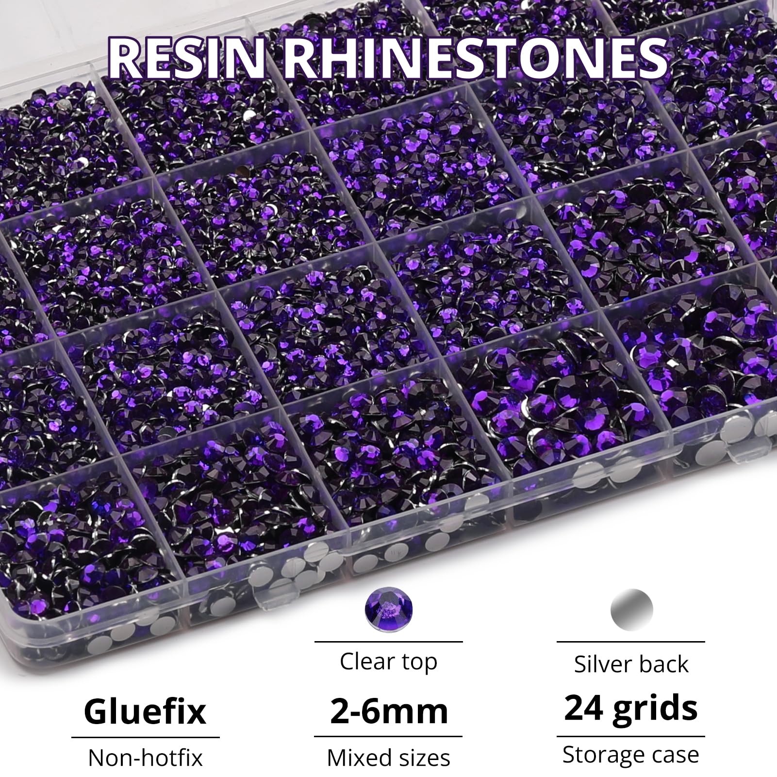 Worthofbest close-up of 14-facet purple rhinestones showing sparkle and color intensity benefit
