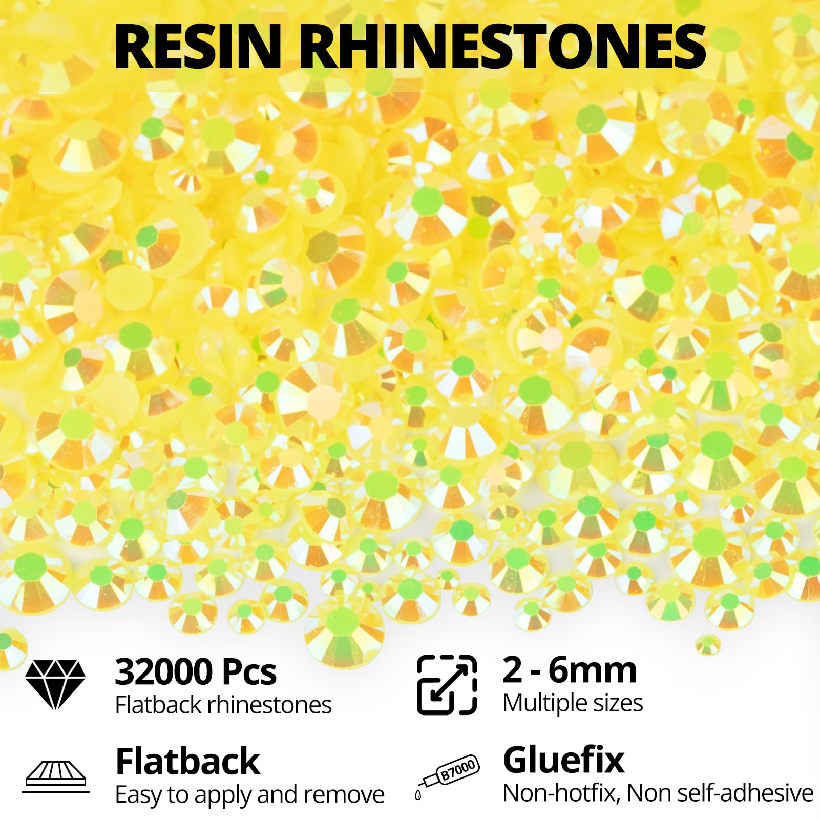 Worthofbest close-up of multi-faceted yellow rhinestone surface reflecting light for extra sparkle