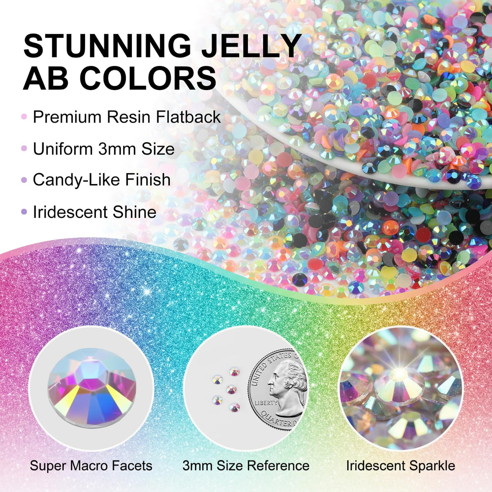 Worthofbest close-up of jelly AB 3mm rhinestones showing iridescent texture for extra sparkle