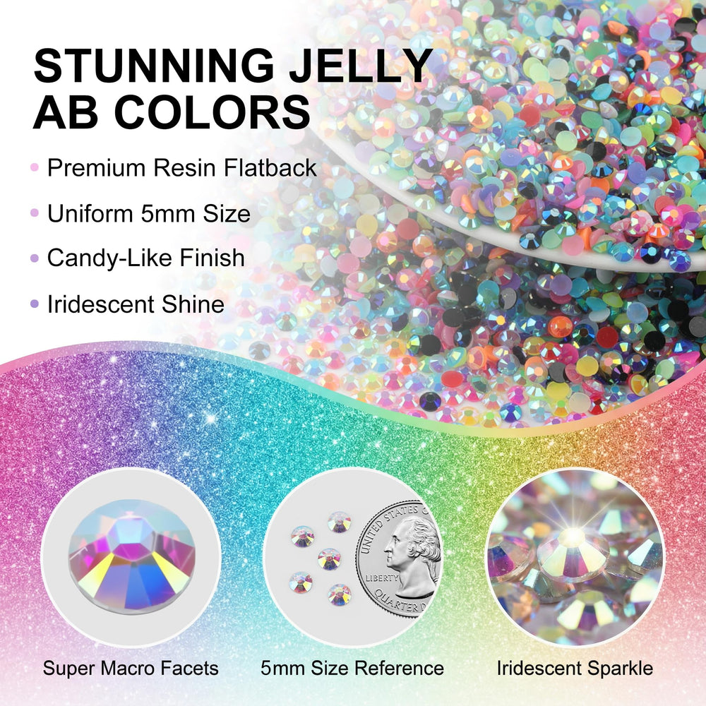Worthofbest close-up of Jelly AB 5mm rhinestones showing vibrant shine