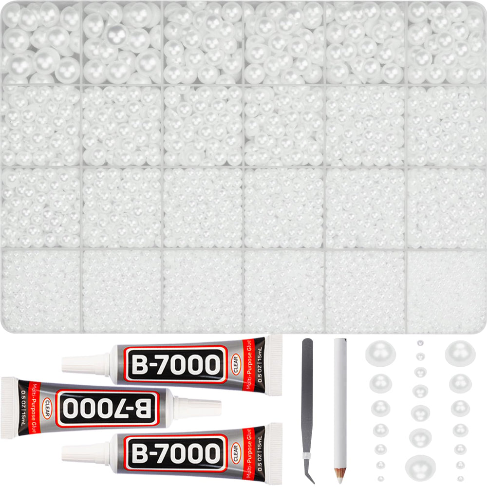 Worthofbest front view of open 24-grid pearl case showing sorted sizes and included tools for fast project starts
