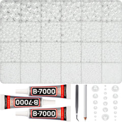 Worthofbest front view of open 24-grid pearl case showing sorted sizes and included tools for fast project starts