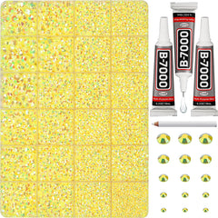 Worthofbest front container showing sorted yellow rhinestones and clear case, easy organization benefit