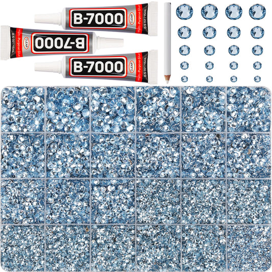 Worthofbest front packaging showing baby blue rhinestones and tools for easy crafting