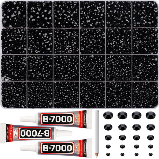 Worthofbest front packaging showing full black rhinestones kit and tools for easy crafting