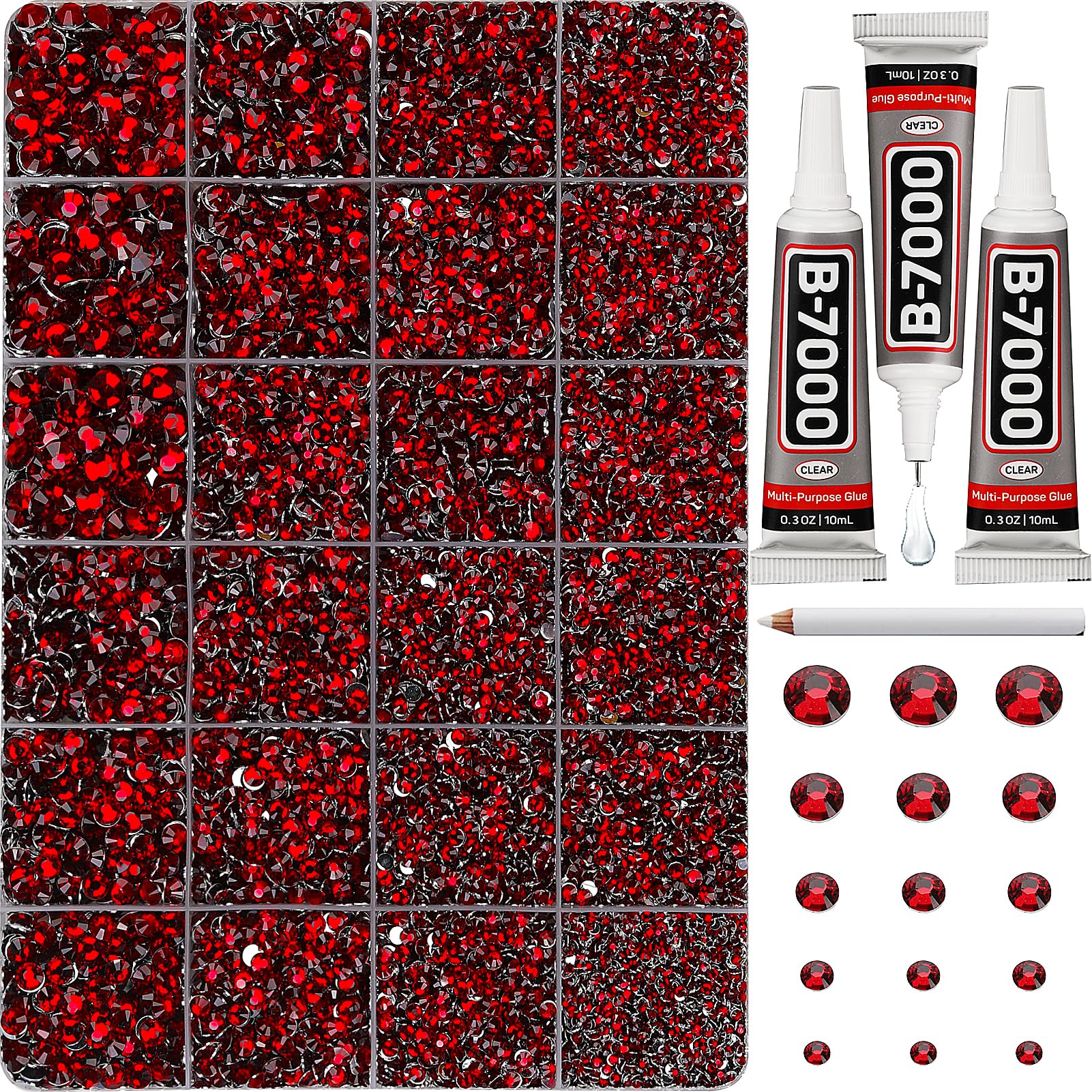 Worthofbest front packaging of burgundy rhinestones kit showing contents and organization benefit