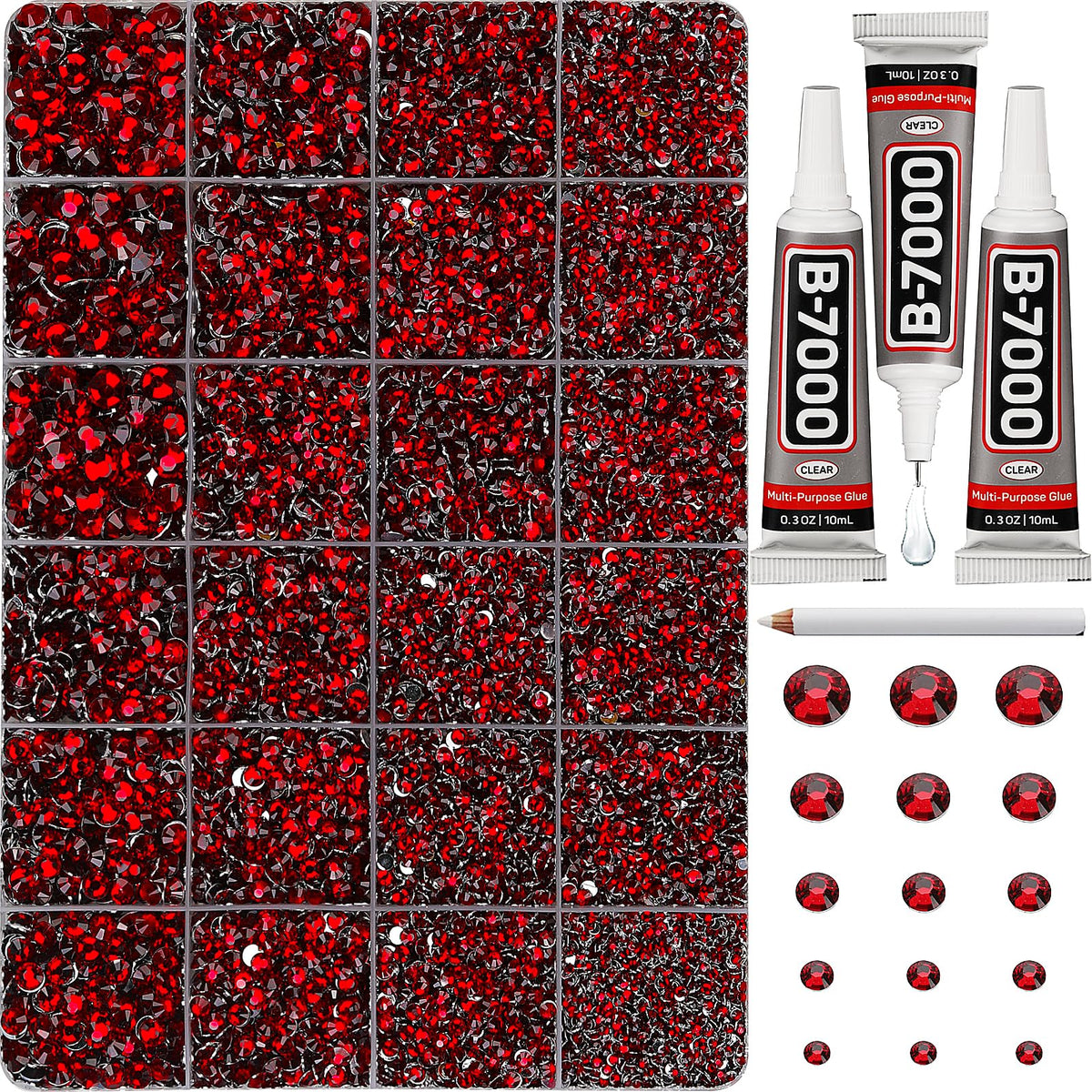 Worthofbest front packaging of burgundy rhinestones kit showing contents and organization benefit
