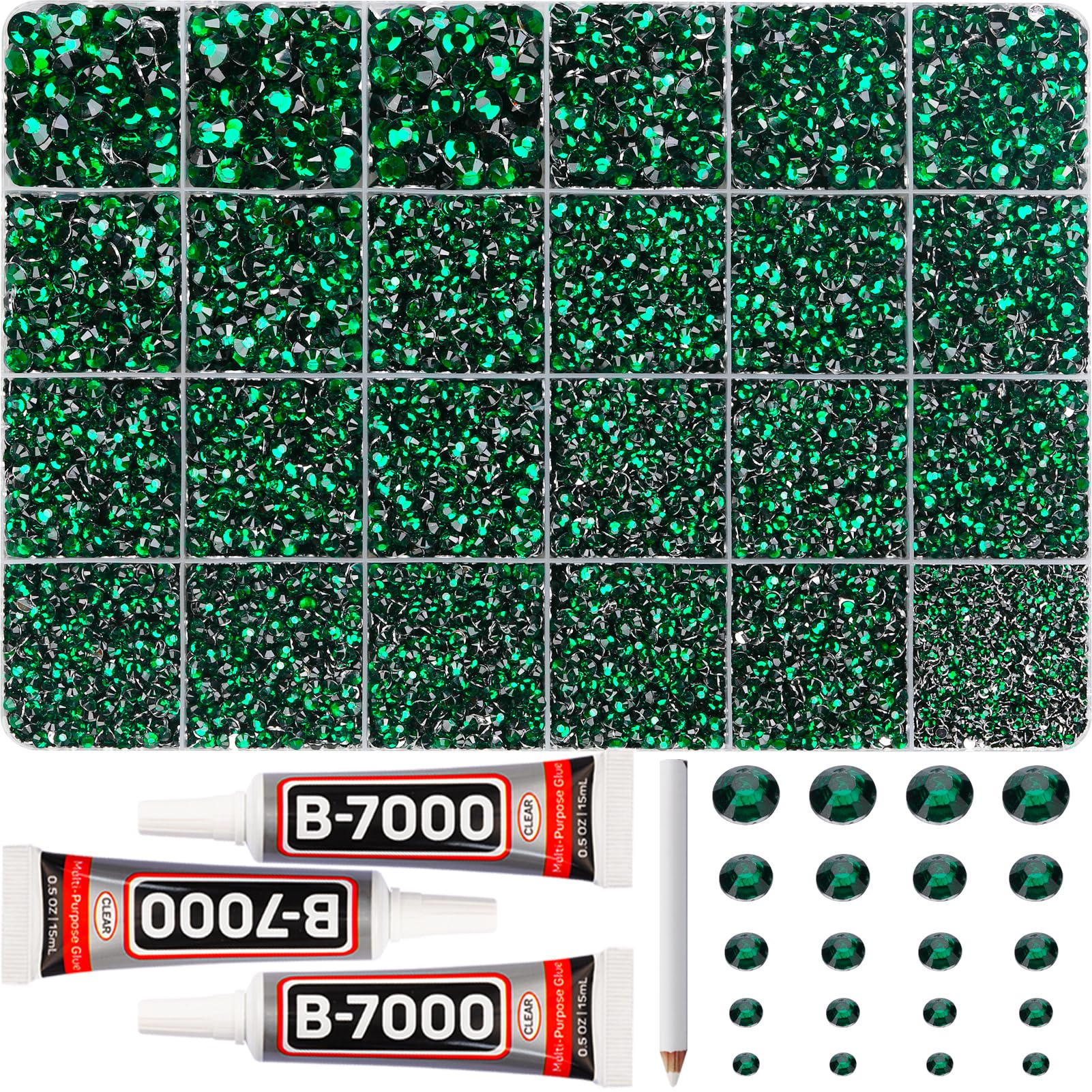 Worthofbest front packaging showing full emerald green rhinestone kit and tools, ideal for large projects