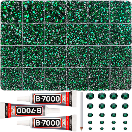 Worthofbest front packaging showing full emerald green rhinestone kit and tools, ideal for large projects