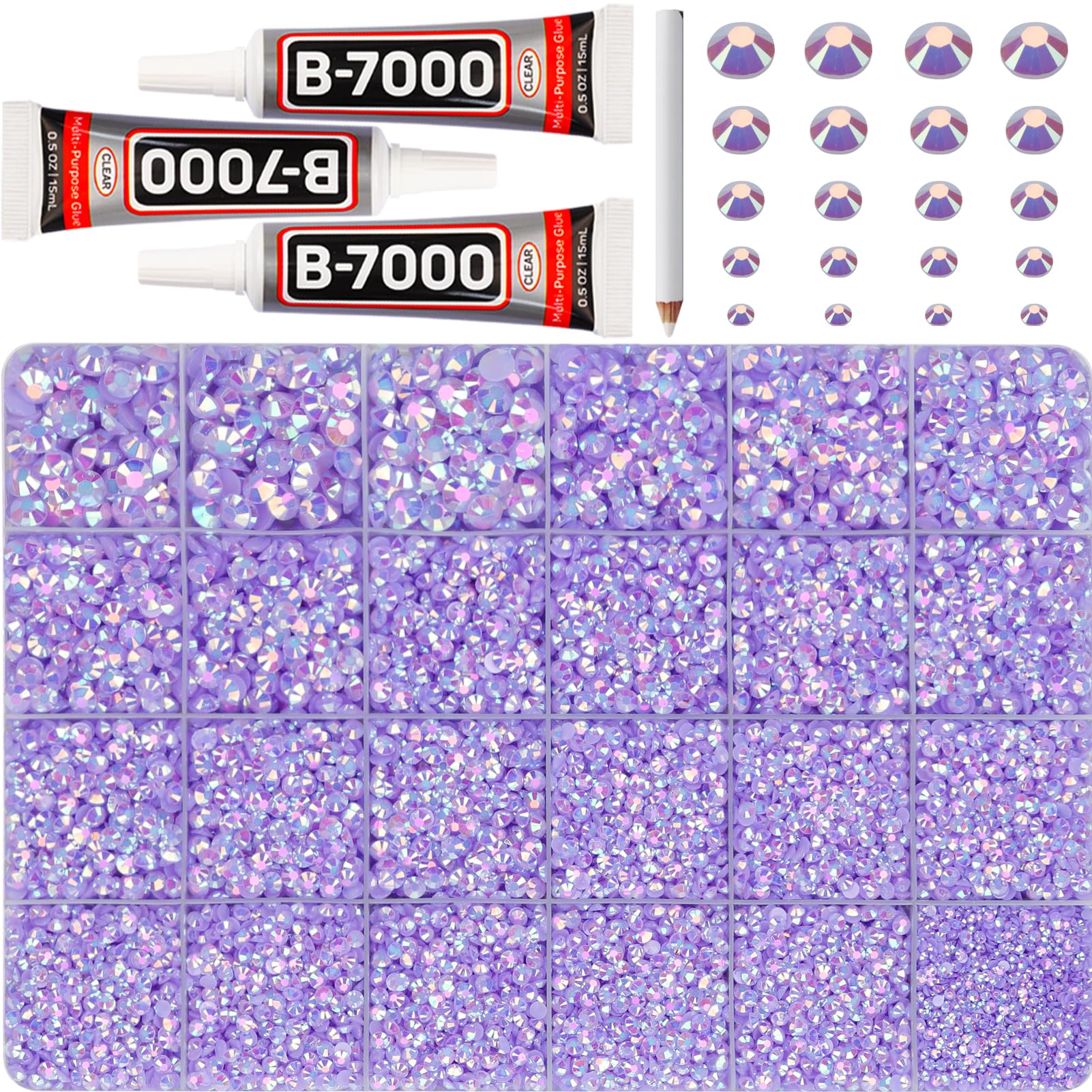 Worthofbest front packaging showing lavender rhinestones and tools for easy crafting