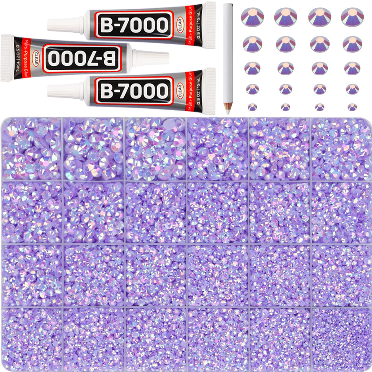 Worthofbest front packaging showing lavender rhinestones and tools for easy crafting