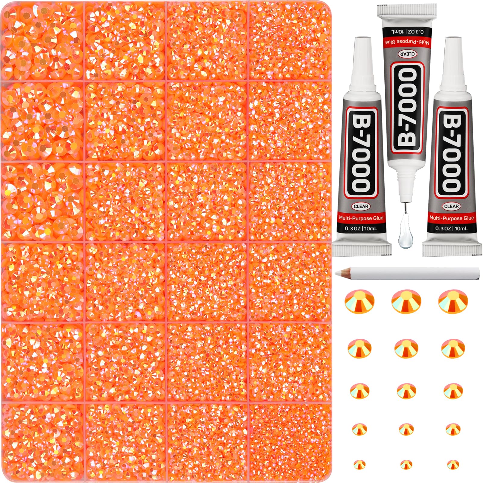 Worthofbest front packaging showing orange rhinestones and tools for clear first impression