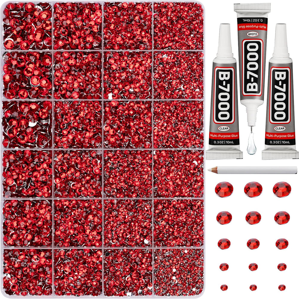 Worthofbest front packaging showing full red rhinestone kit and tools for easy storage