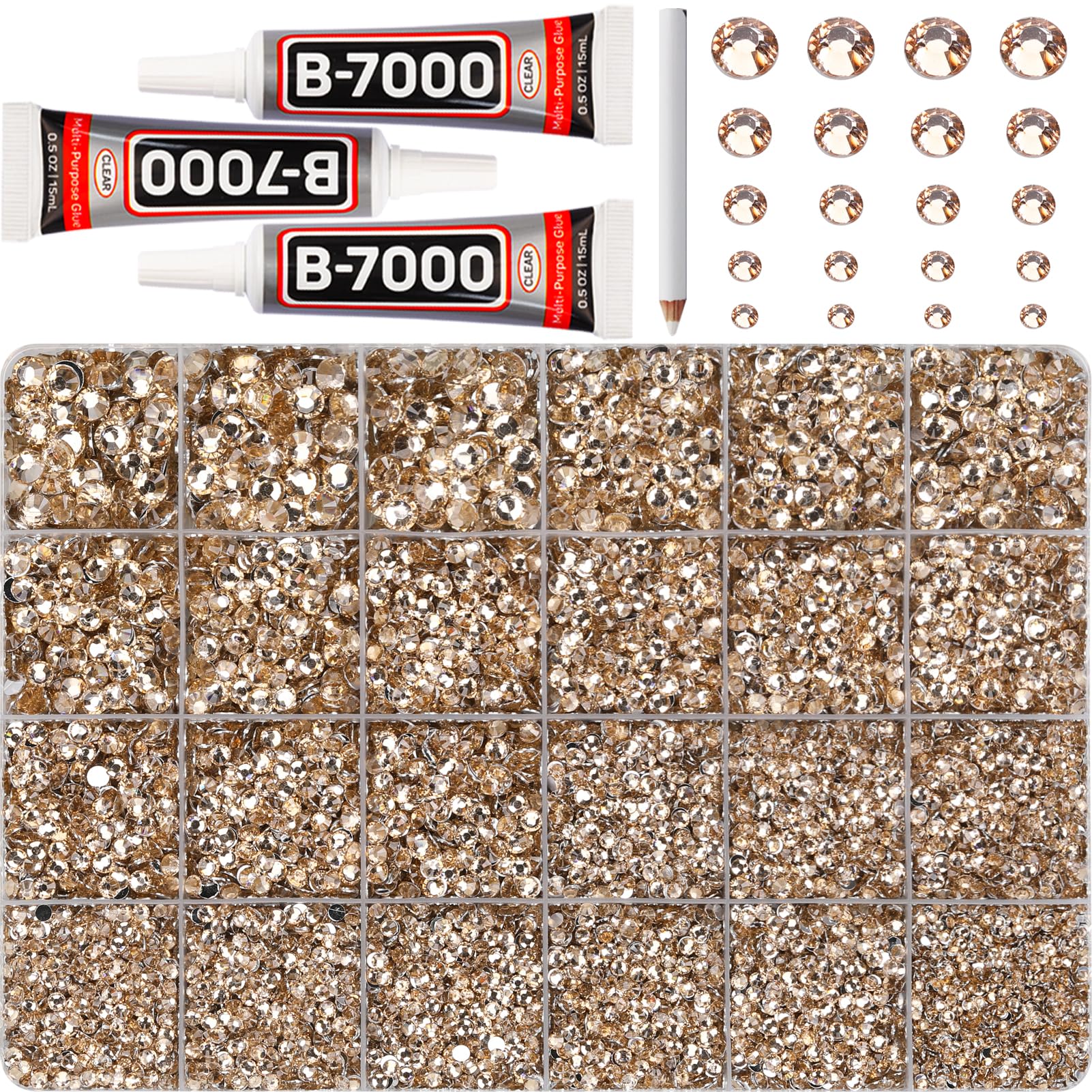 Worthofbest front packaging showing complete tan rhinestone kit with contents and benefits