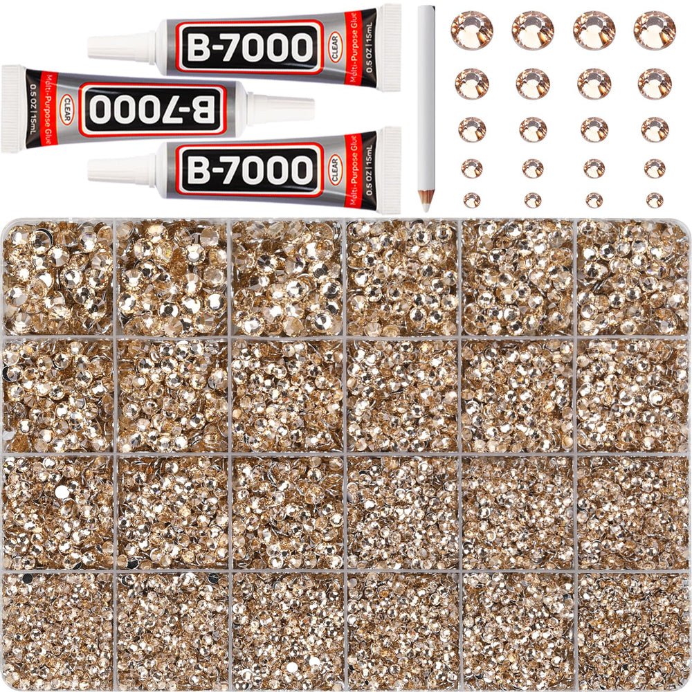 Worthofbest front packaging showing complete tan rhinestone kit with contents and benefits