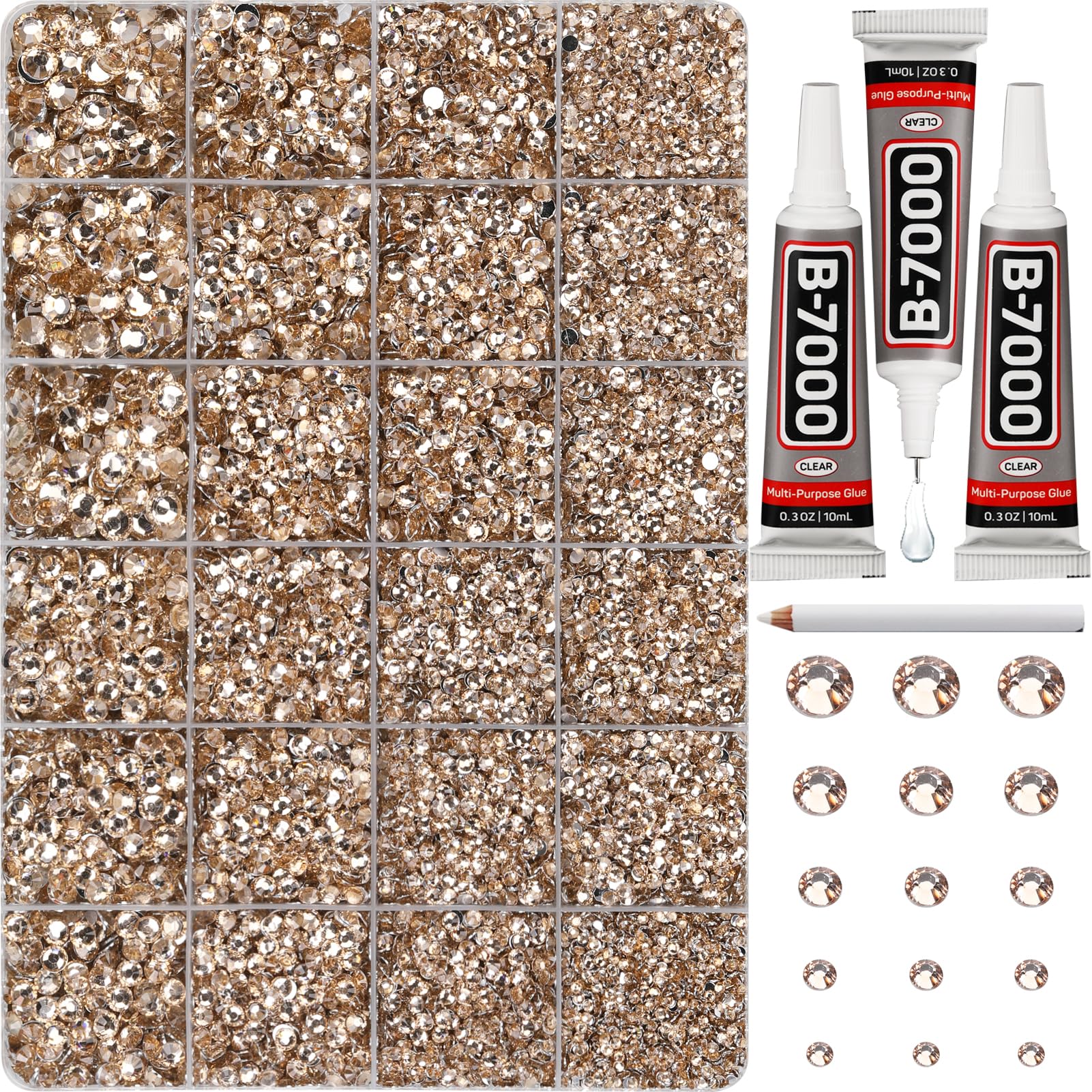 Worthofbest front packaging showing complete tan rhinestone kit and tools
