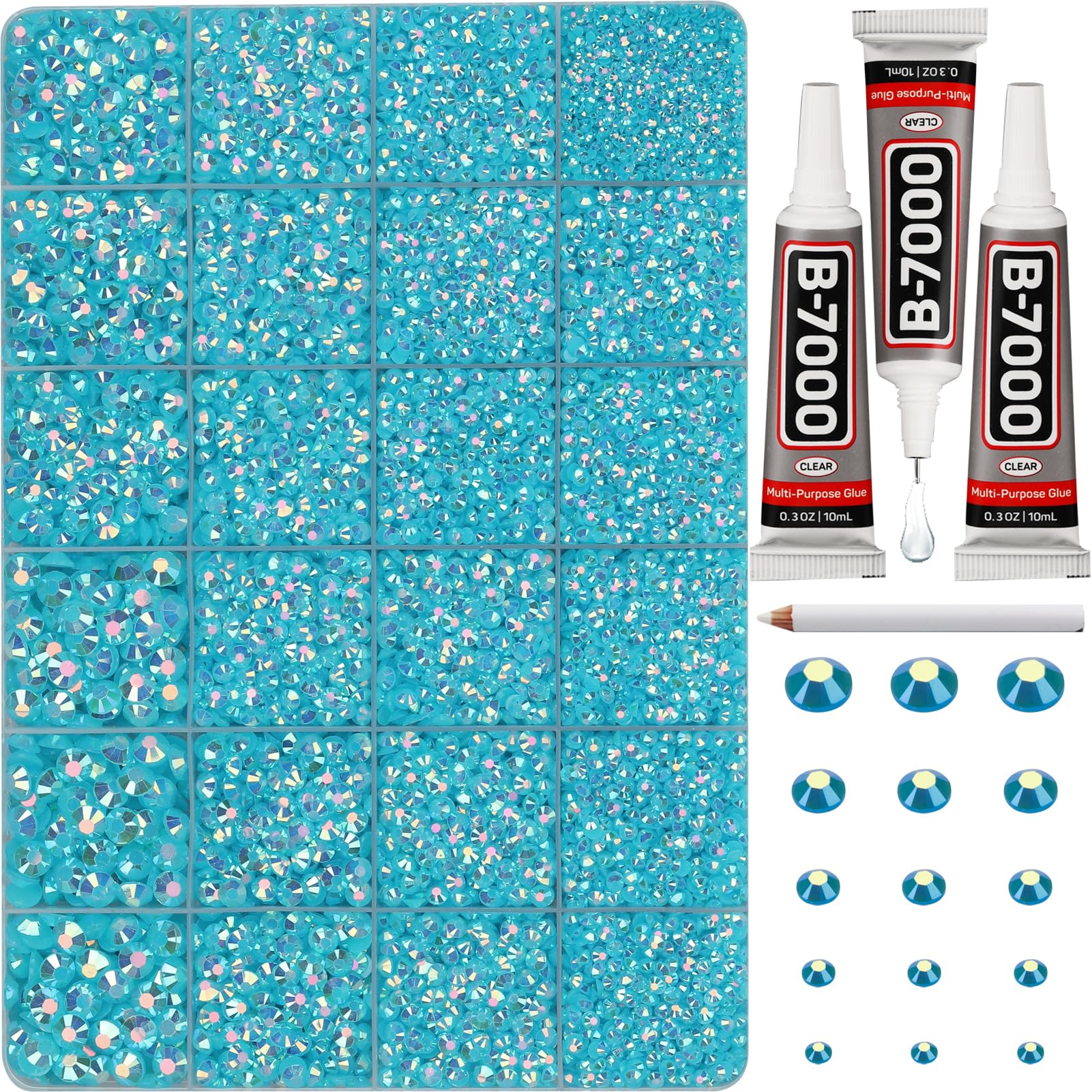 Worthofbest front packaging showing turquoise rhinestones and tools for easy crafting