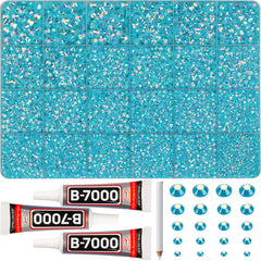 Worthofbest front packaging showing turquoise rhinestones and included tools for easy crafting