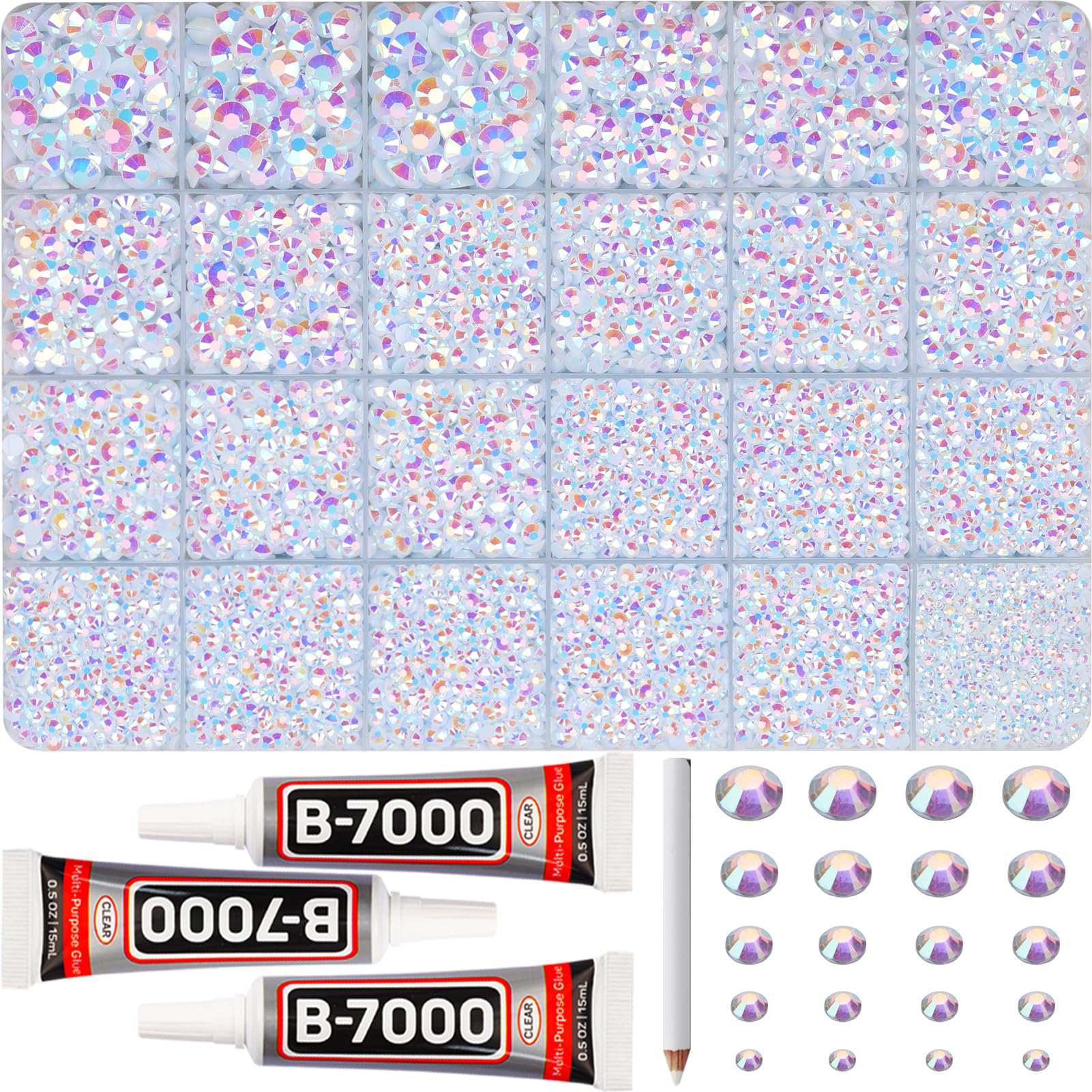 Worthofbest front packaging showing full rhinestone kit and contents for easy selection