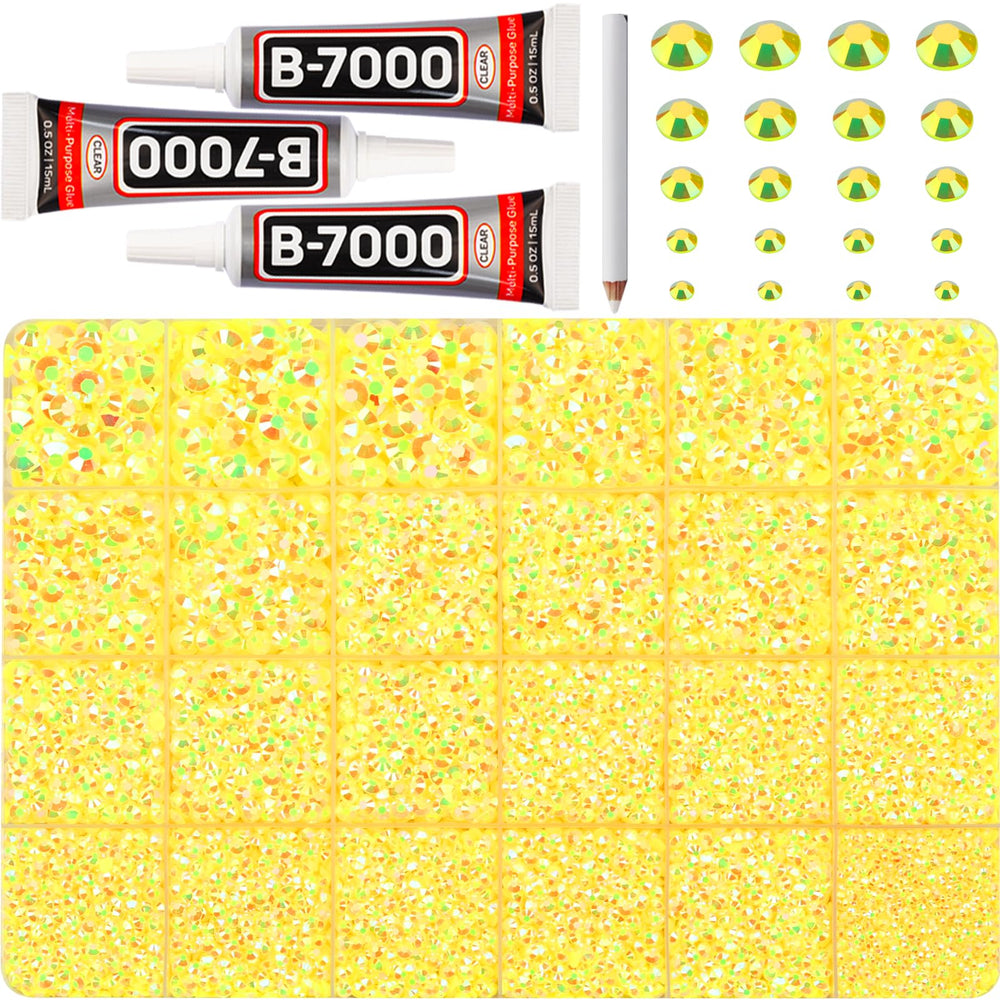 Worthofbest front packaging showing full kit contents and bright yellow rhinestones for versatile crafting