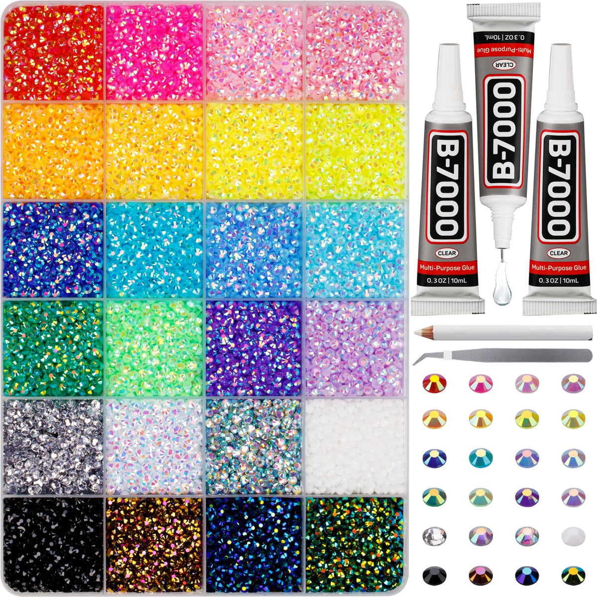 Worthofbest front packaging showing full rhinestone kit and included tools for easy use