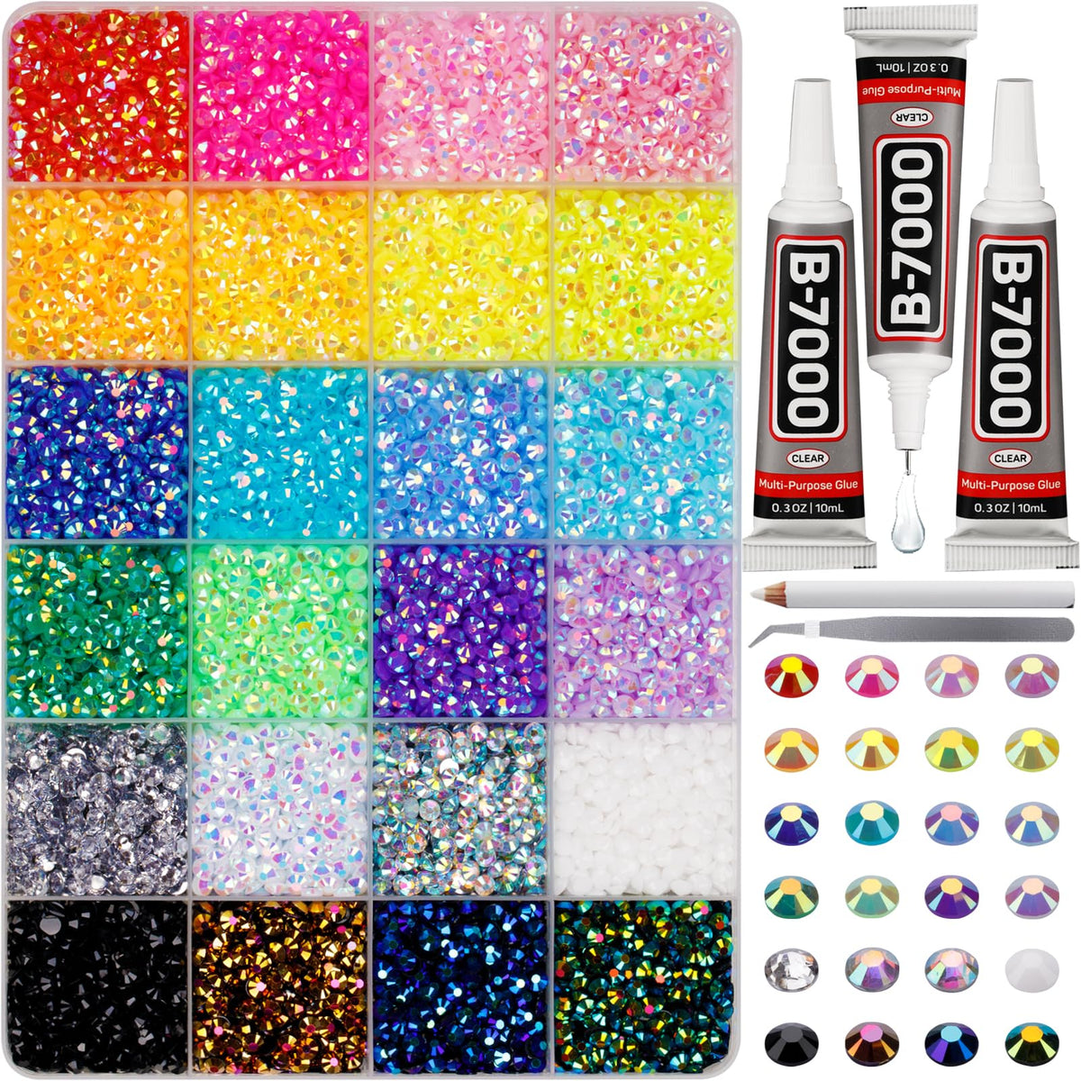 Worthofbest front packaging showing complete rhinestone kit and accessories for convenience