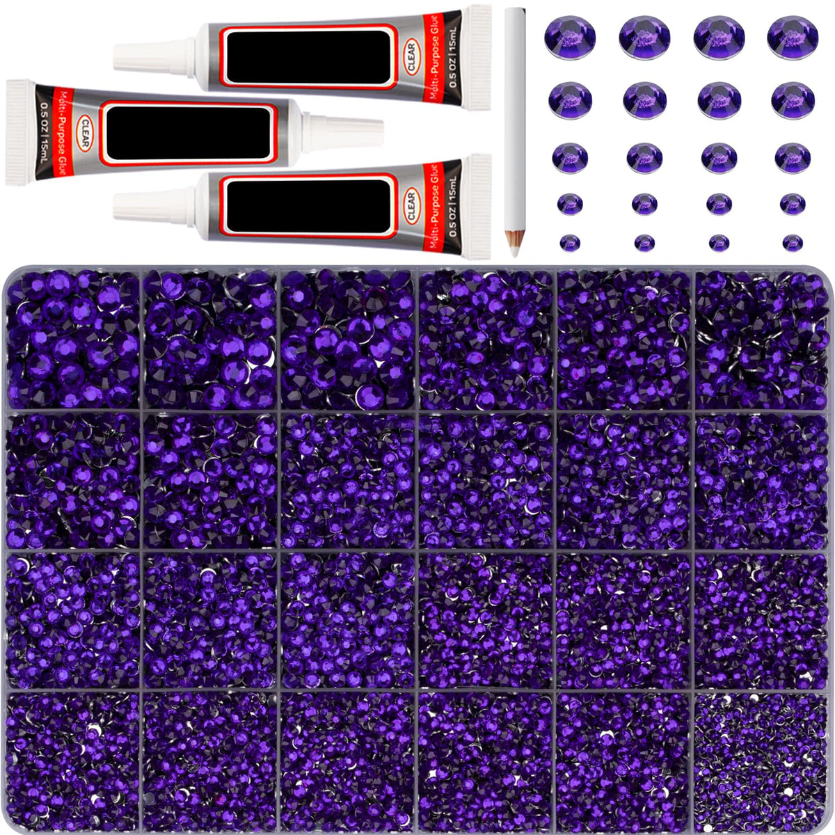 Worthofbest front packaging showing full rhinestone kit and tools for easy crafting